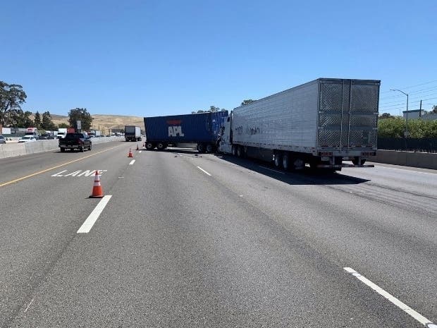 Several big rigs were involved in a collision on I-580 in Livermore Tuesday.