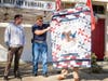 U.S. Marine Corps. Sgt. Daniel Bennett presented with patriot quilt courtesy of the Amador Valley Quilts of Valor.