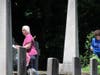 Claudia Farkas and Jeaneen Buchanan with flags to place at grave stones