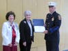 Regent J Buchanan, Flag Chair P King presenting Flag Recognition Certificate to Robert Araujo, Board President at Huntington Fire & Rescue Company No. 3