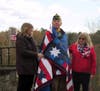 Marion Osborne and Linda Papp with Joel Hurliman and his Quilt of Valor at Sutter-Terlizzi American Legion Post 16