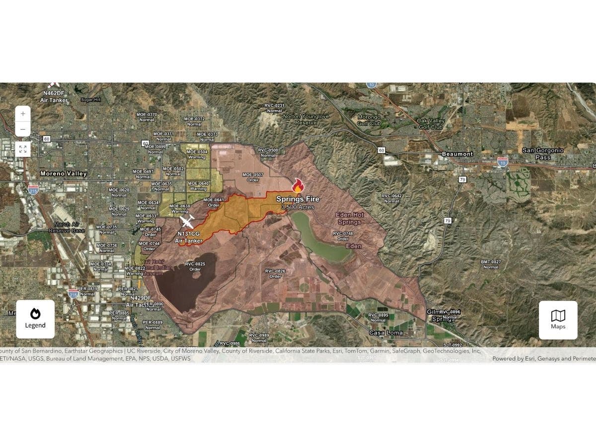 This CalFire image shows the Springs Fire's location as of Friday evening.  Scroll down below for an interactive version.