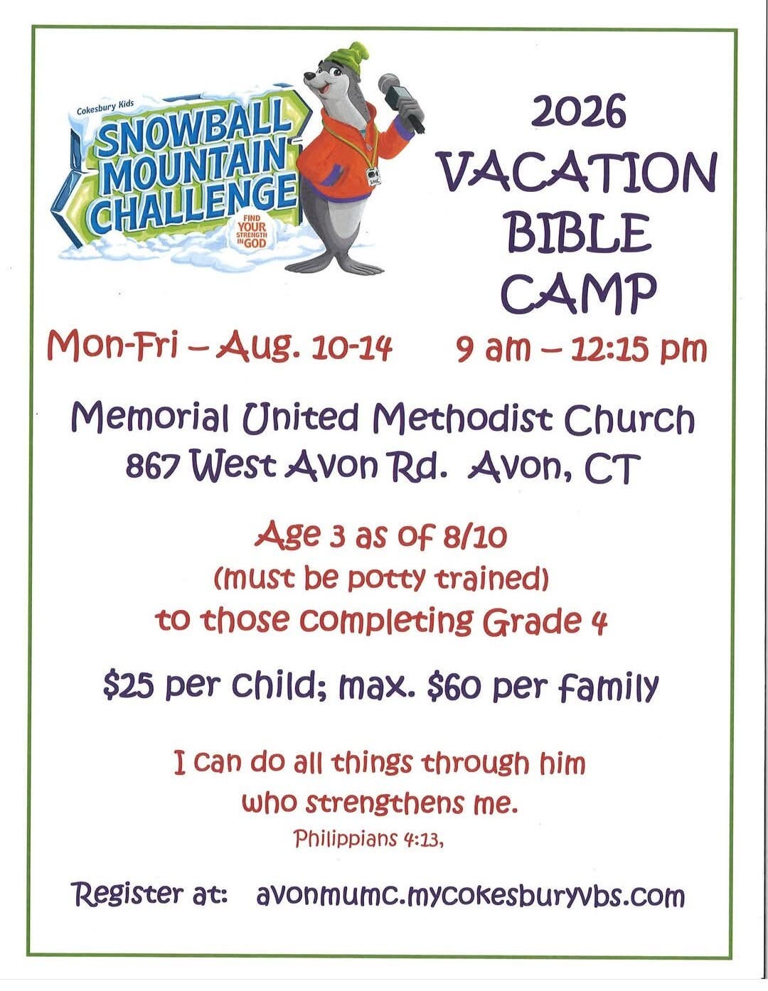 Snowball Mountain Challenge 2026 Vacation Bible Camp
