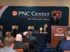 Ben Avila giving his acceptance speech at Halas Hall