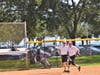 Sibbi Caliendo,rounds third base headed for home to complete his inside the park home run, in Kids and Kubs action at North Shore Park in St Petersburg, January 2, 2021