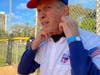 Ray Hendricks 89, member of the Kids and Kubs since 2012 readies himself for the traditional opening day ceremony. The bowtie has been the hallmark of the Kids and Kubs since 1939. The Half-Century Club aka Kids and Kubs will hit the 100-year mark in 2030