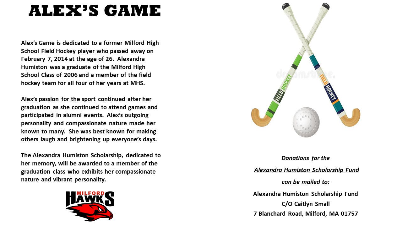 Oct 28 Memorial Scholarship Field Hockey Game for Alexandra Humiston