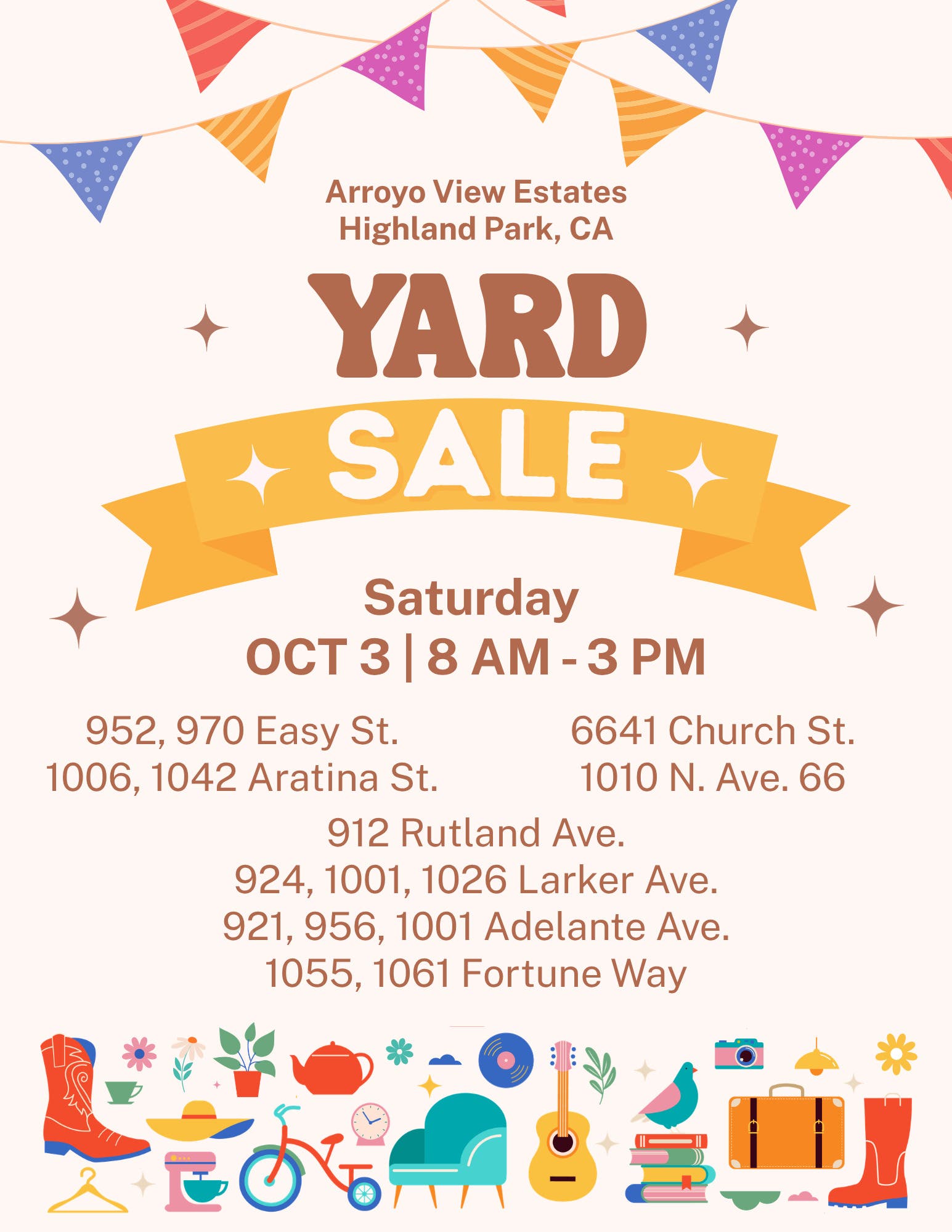 Arroyo View Estates Neighborhood Yard Sale: 15+ Homes