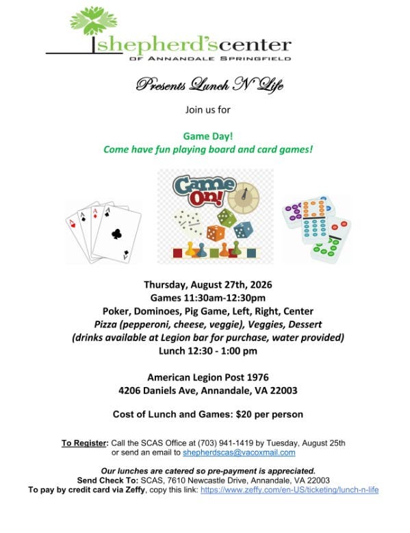 Shepherd's Center of Annandale-Springfield Game Day (Updated time!!)