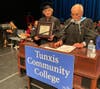 Honorary degree recipient Cynthia Bombard (left).