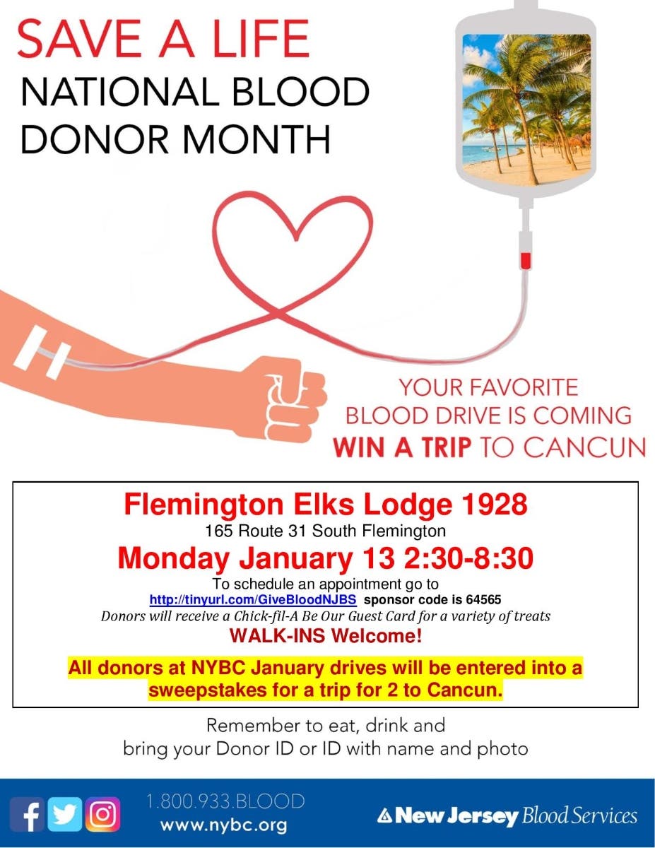 Jan 13 Flemington National Blood Donor Month Flemington NJ Patch