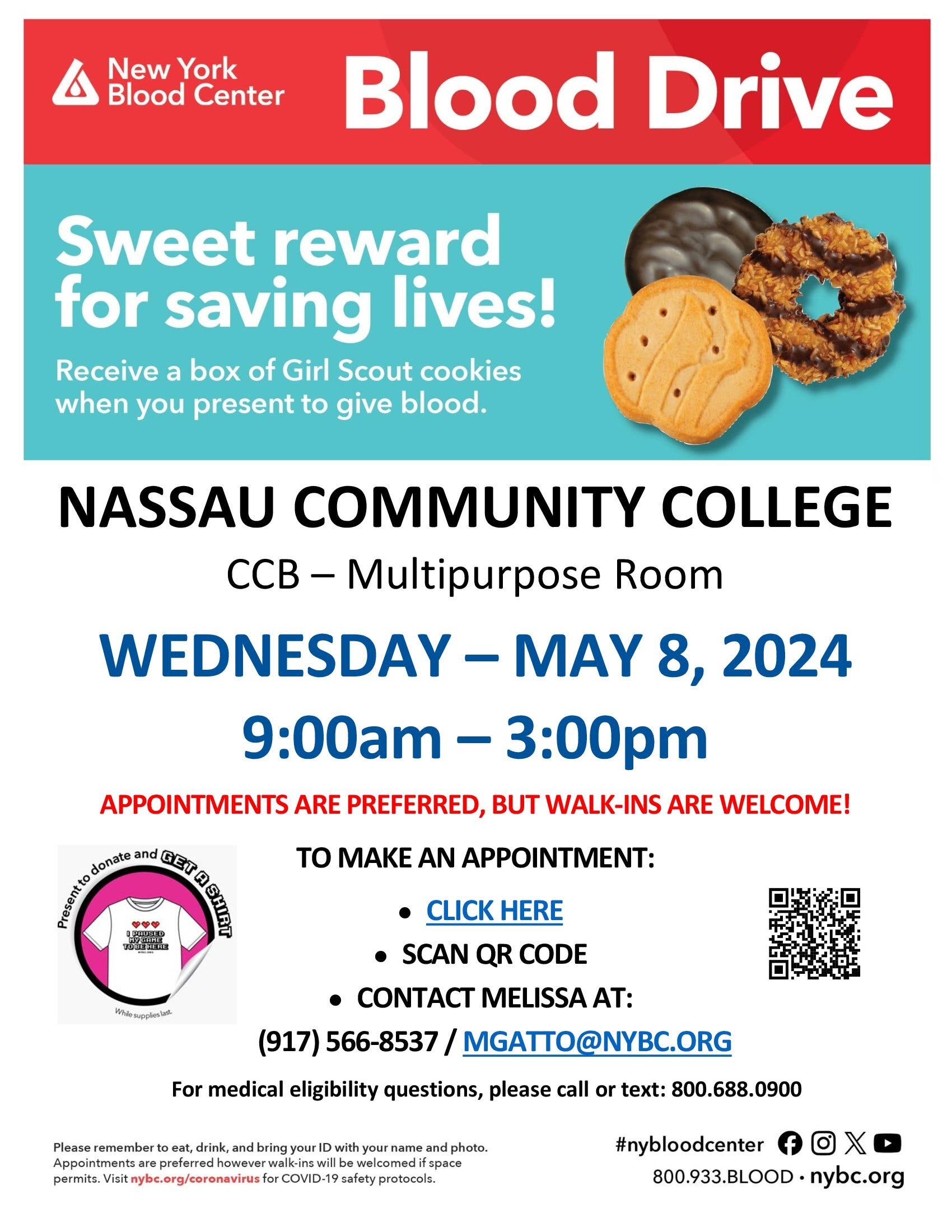 May 8 Nassau Community College Blood Drive Tshirt & Box of Girl