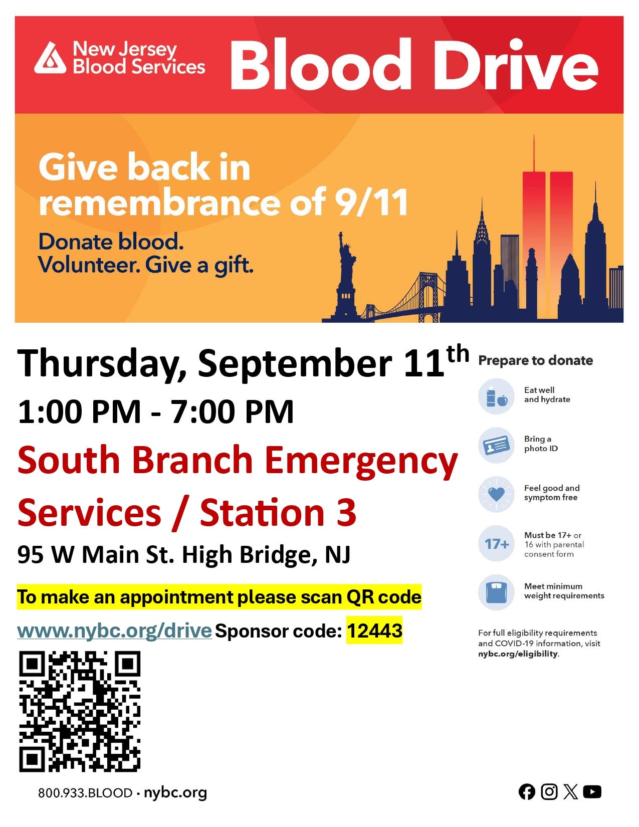High Bridge 9/11 Memorial Community Blood Drive