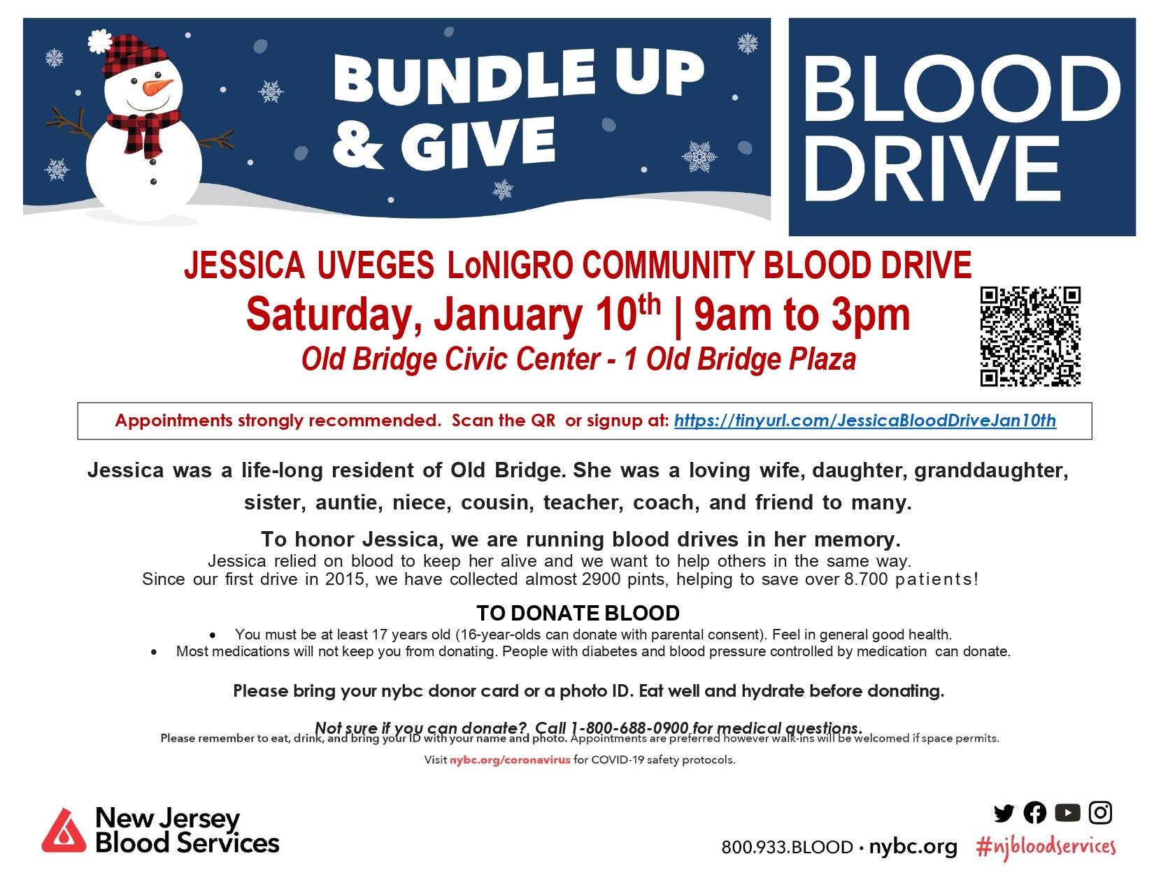 Old Bridge Community Blood Drive - In Loving Memory of Jessica Uveges LoNigro