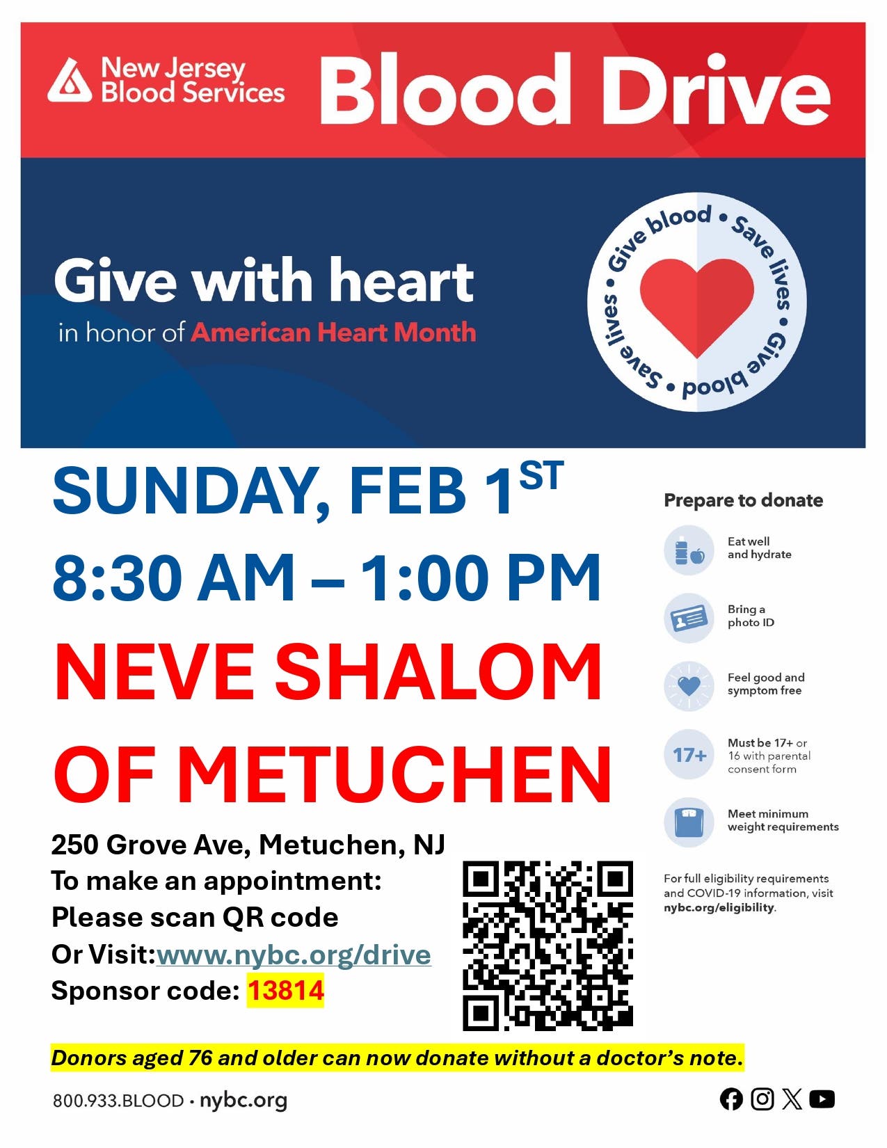 Metuchen American Heart Month Blood Drive - Emergency Shortage!