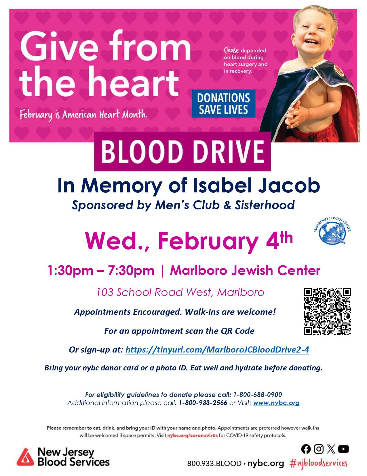 Marlboro American Heart Month Blood Drive - Emergency Shortage!