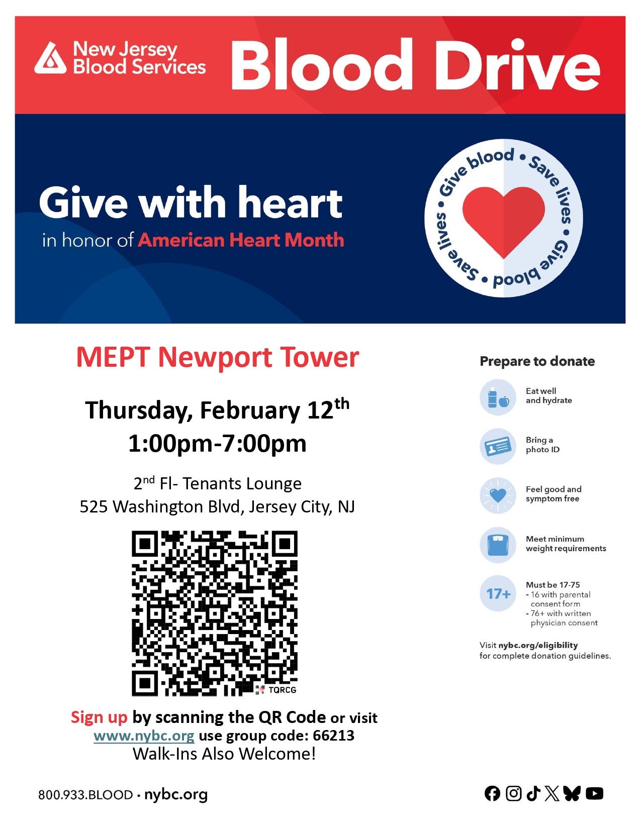 Jersey City American Heart Month Blood Drive - Emergency Shortage!