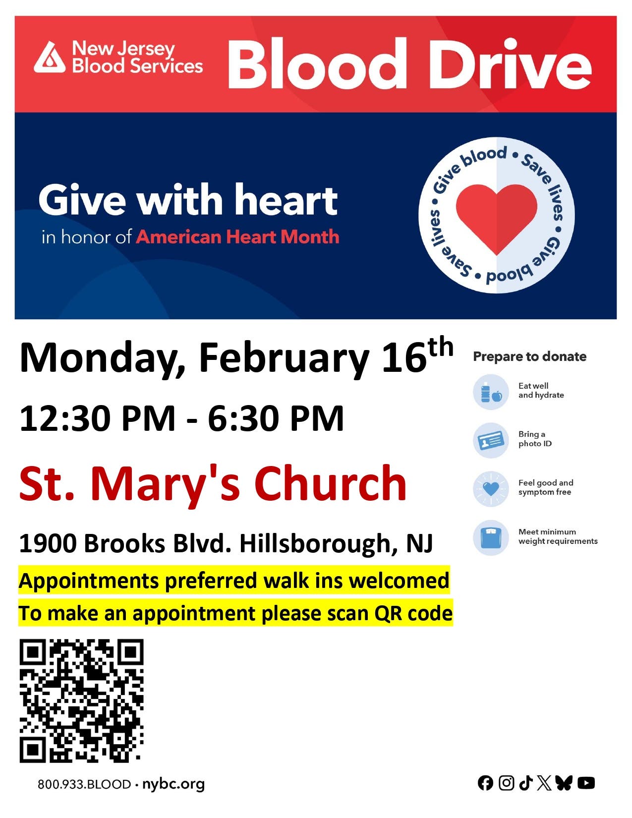 Hillsborough American Heart Month Blood Drive - Emergency Shortage!