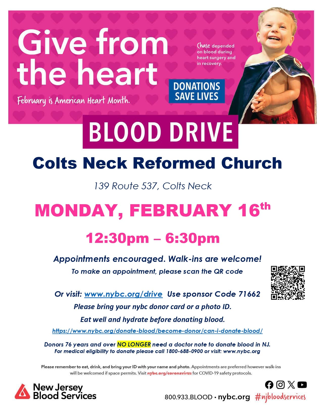 Colts Neck American Heart Month Blood Drive - Emergency Shortage!