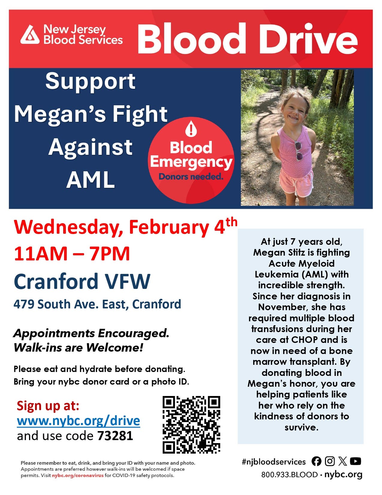Cranford Community Blood Drive - In Honor of Megan Stitz