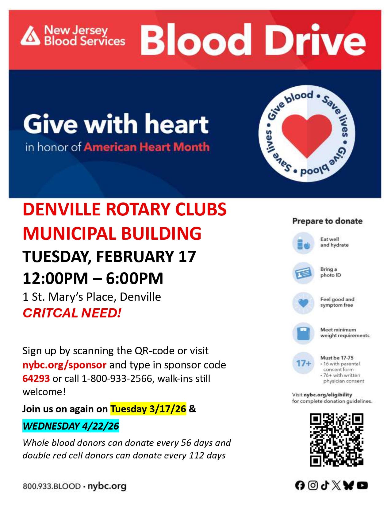 Denville American Heart Month Blood Drive