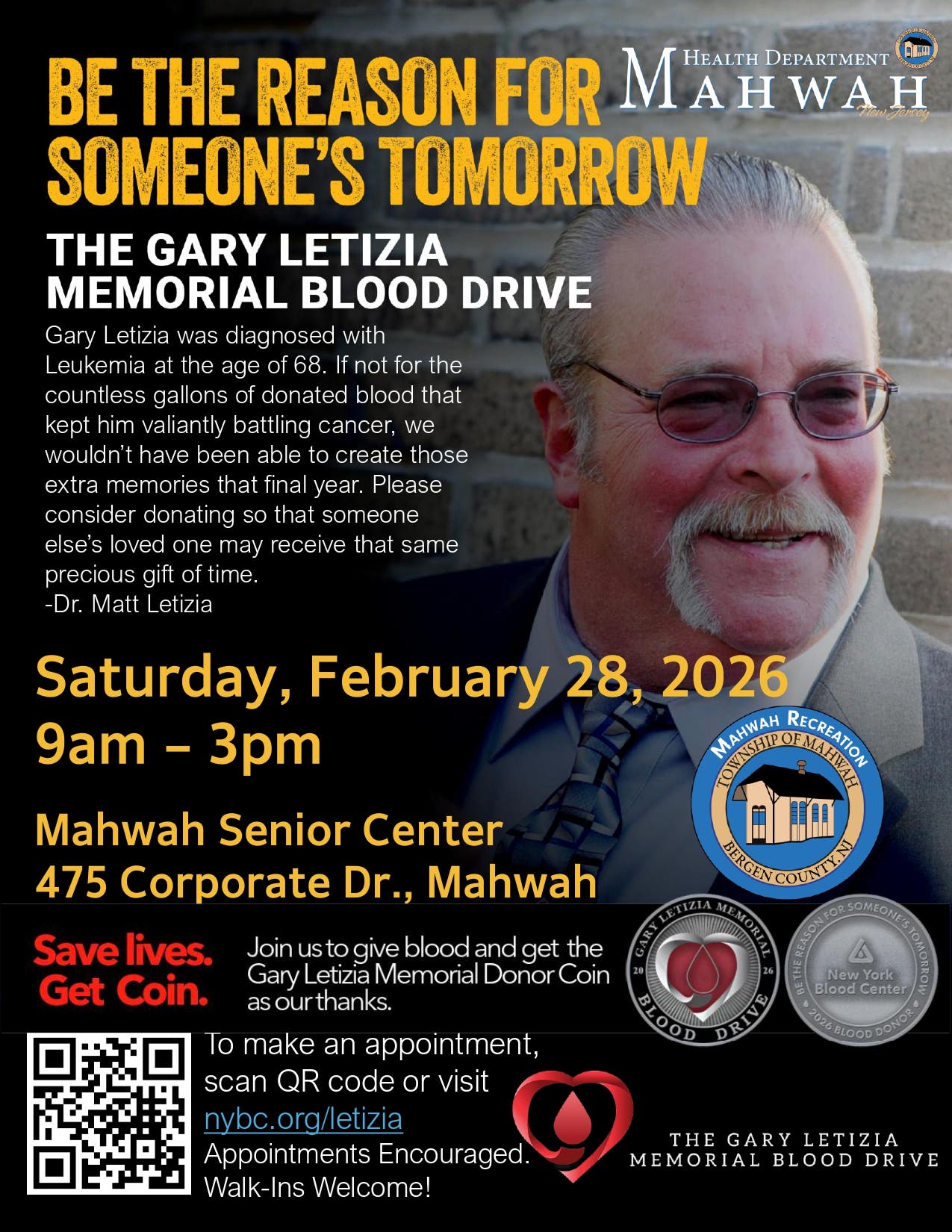 Mahwah Community Blood Drive - In Loving Memory of Gary Letizia