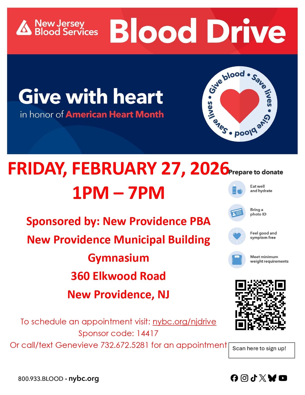 New Providence American Heart Month Blood Drive