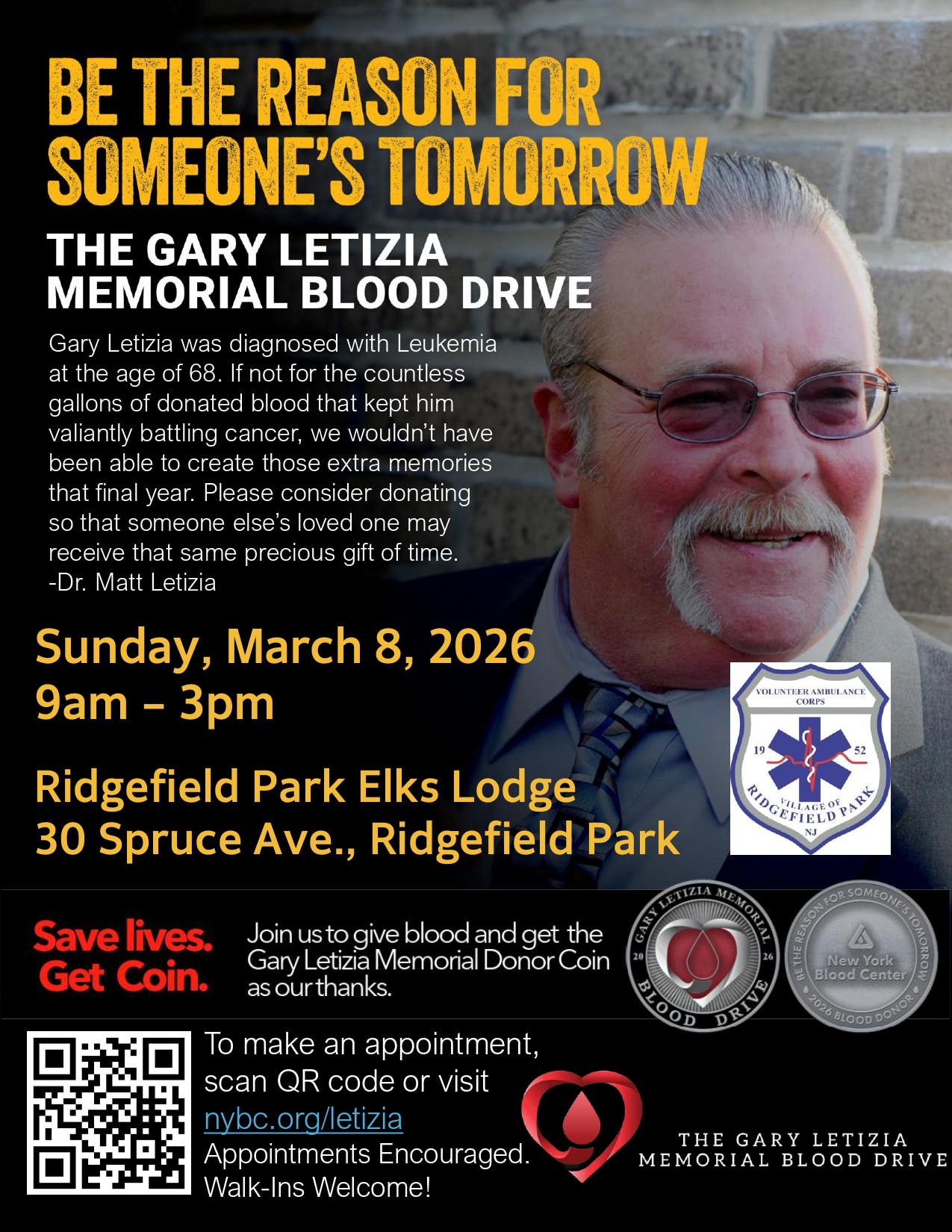 Ridgefield Park Community Blood Drive - In Loving Memory of Gary Letizia