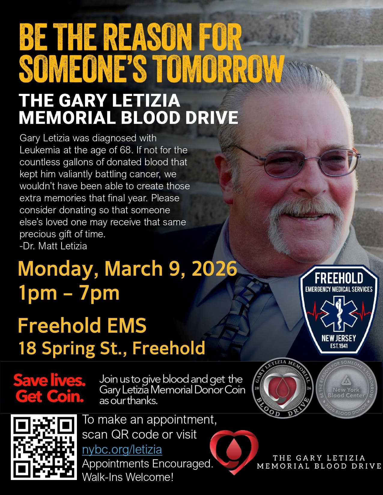 Freehold Community Blood Drive - In Loving Memory of Gary Letizia