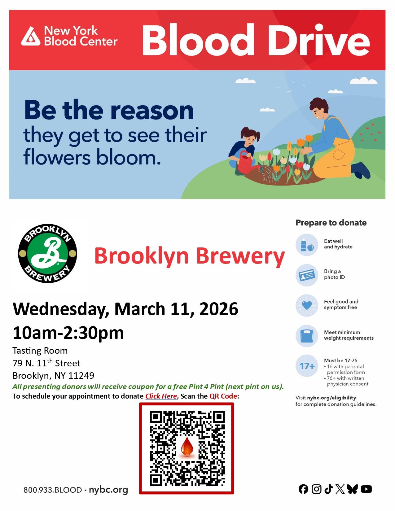 Williamsburg Community Blood Drive - Pint of Brooklyn Brewery Beer!