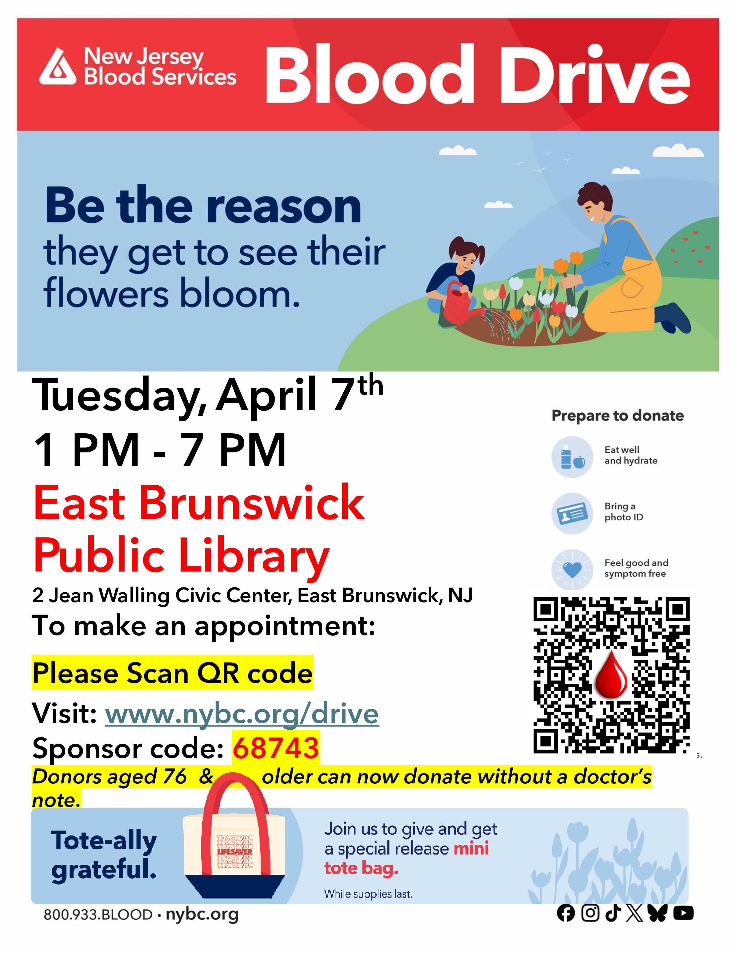 East Brunswick Community Blood Drive - Mini Tote Bag for donors!