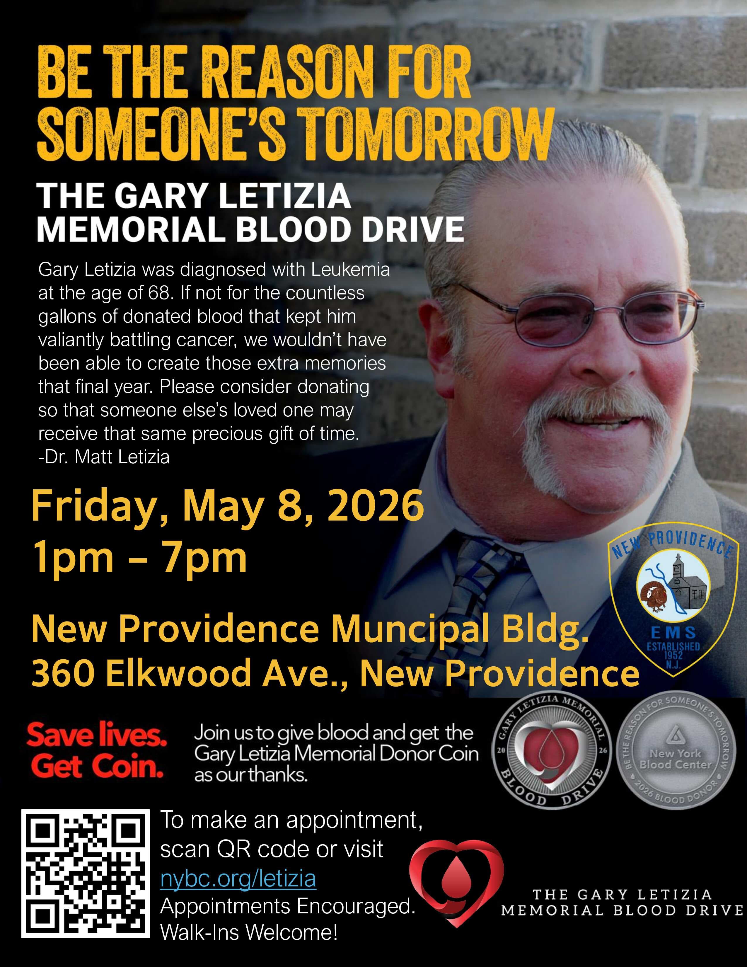 New Providence Community Blood Drive - In Loving Memory of Gary Letizia