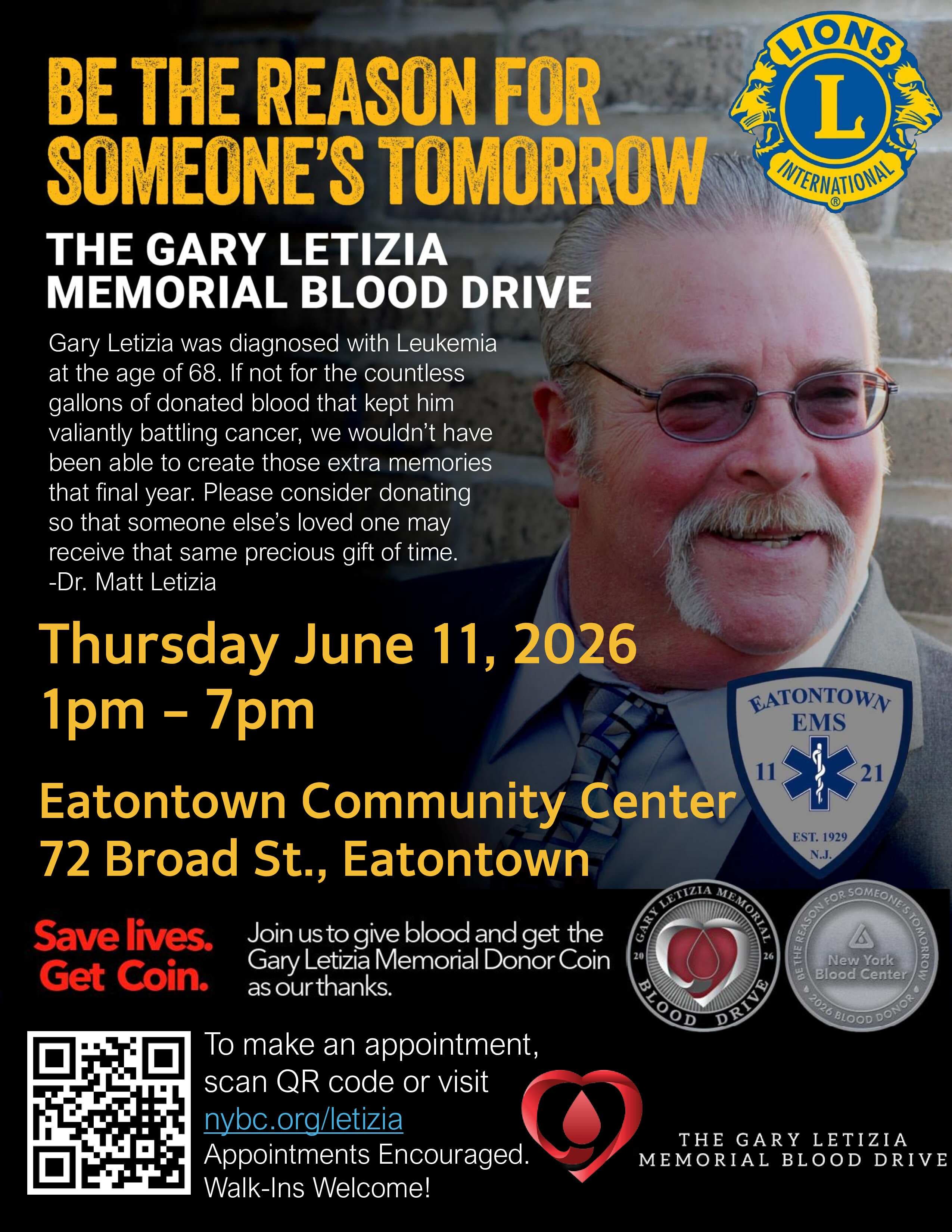 Eatontown Community Blood Drive - In Loving Memory of Gary Letizia