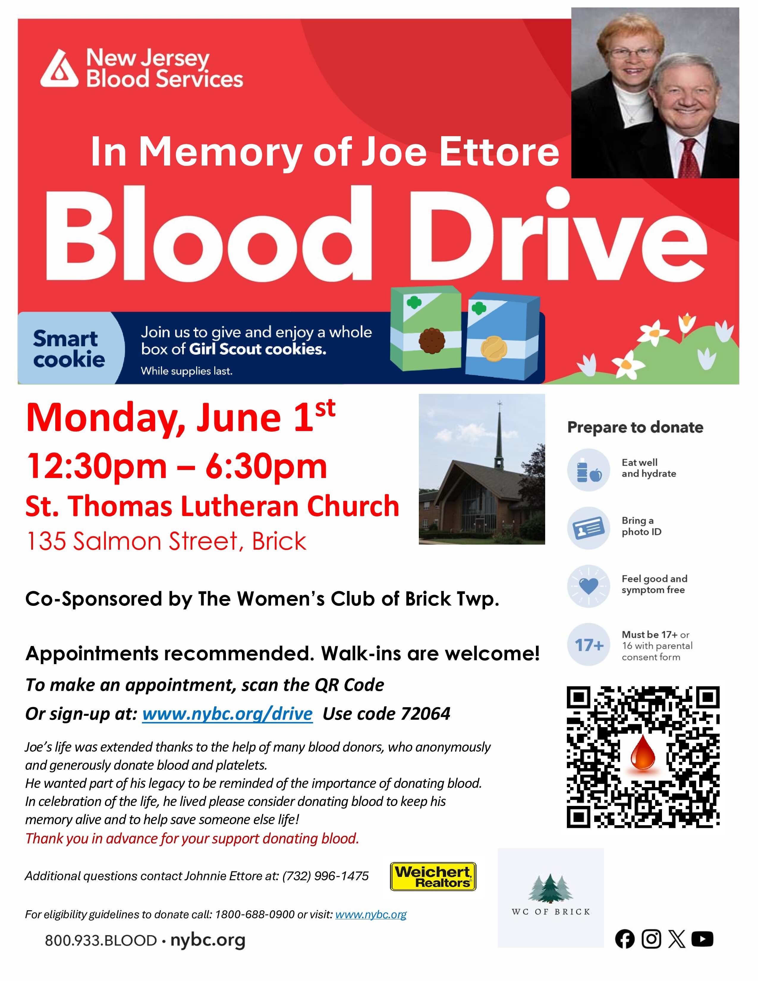 Brick Emergency Blood Drive - In Honor of Joe Ettore