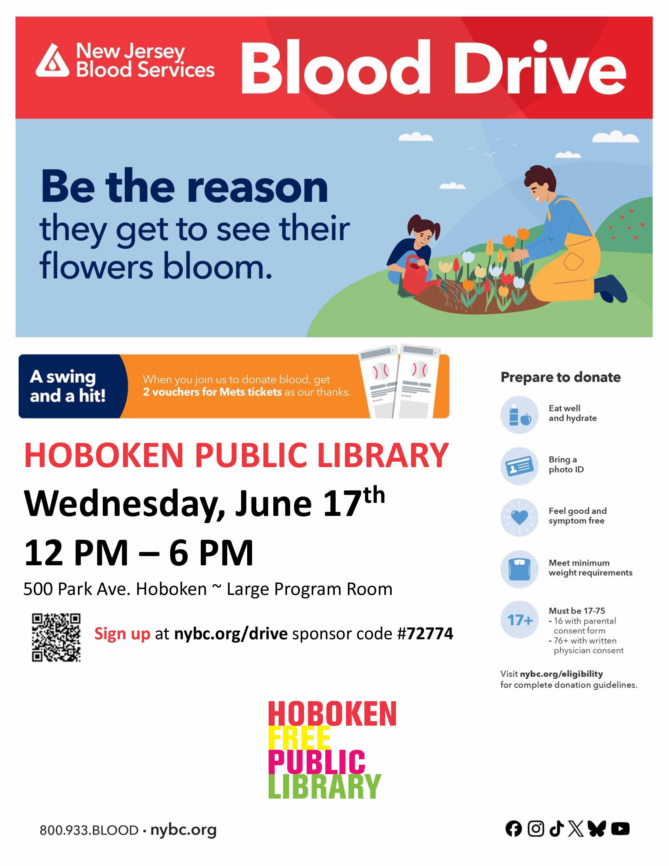 Hoboken Community Blood Drive - NY Mets Tickets & Box of Girl Scout Cookies for donors!
