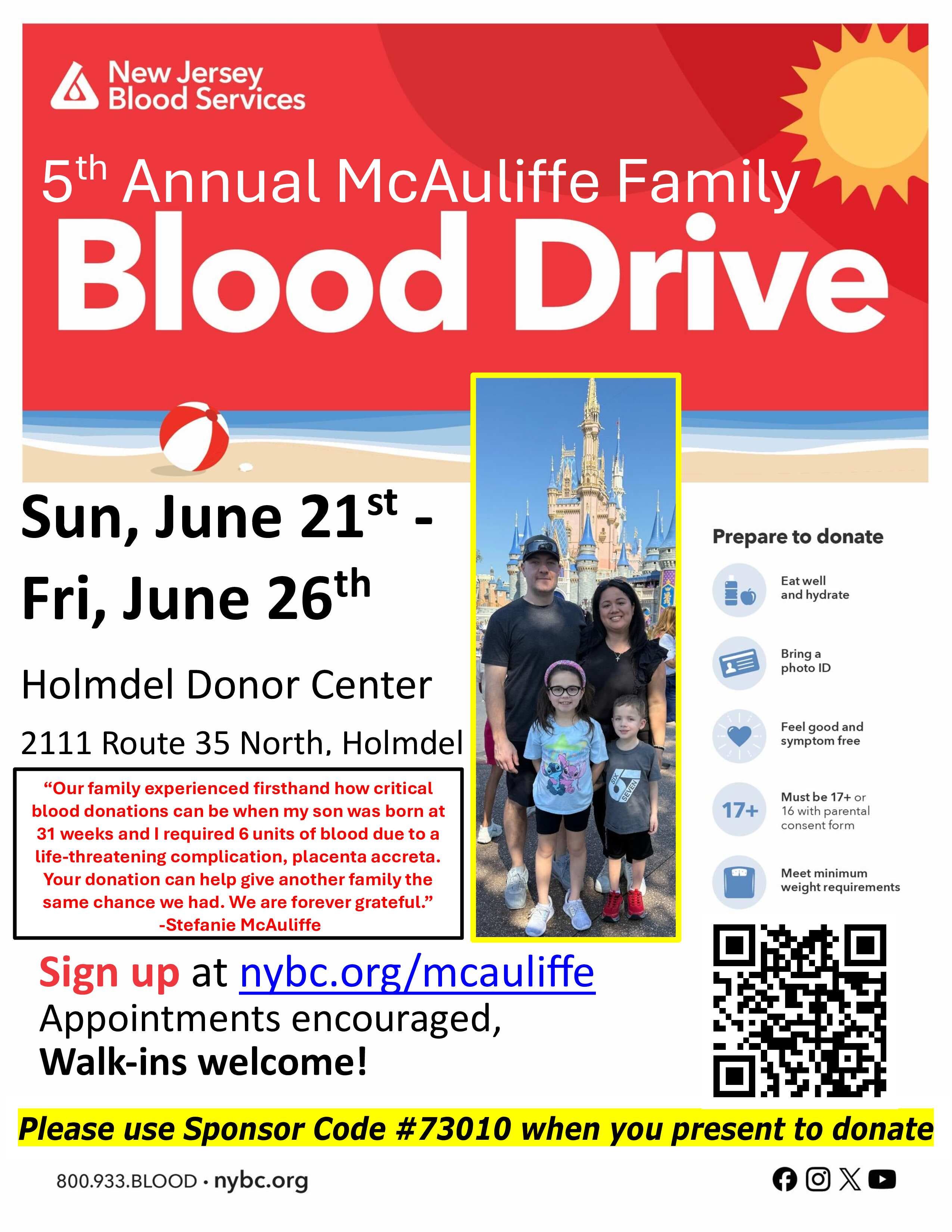5th Annual McAuliffe Family Blood Drive
