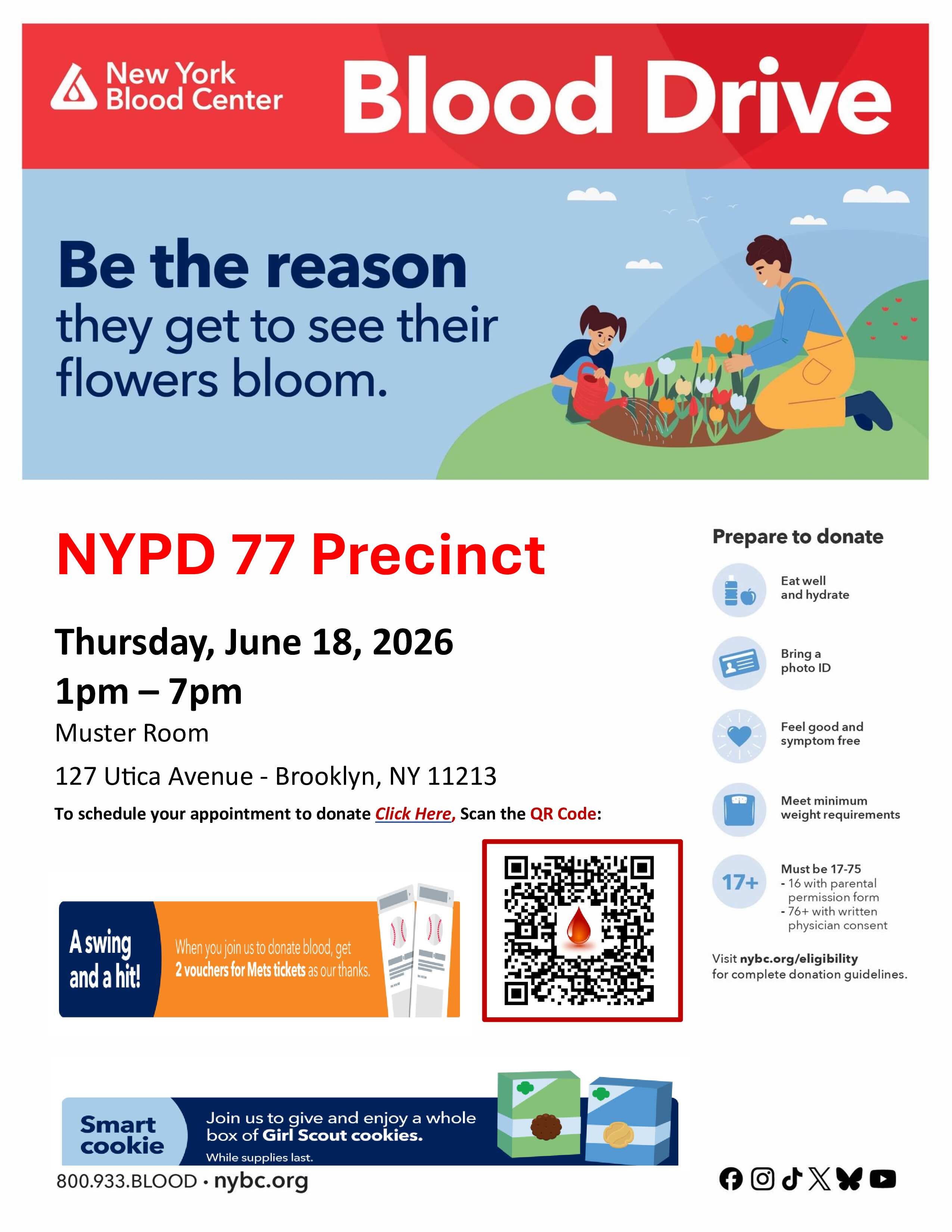 Crown Heights Community Blood Drive - NY Mets Tickets + Box of Girl Scout Cookies for donors!