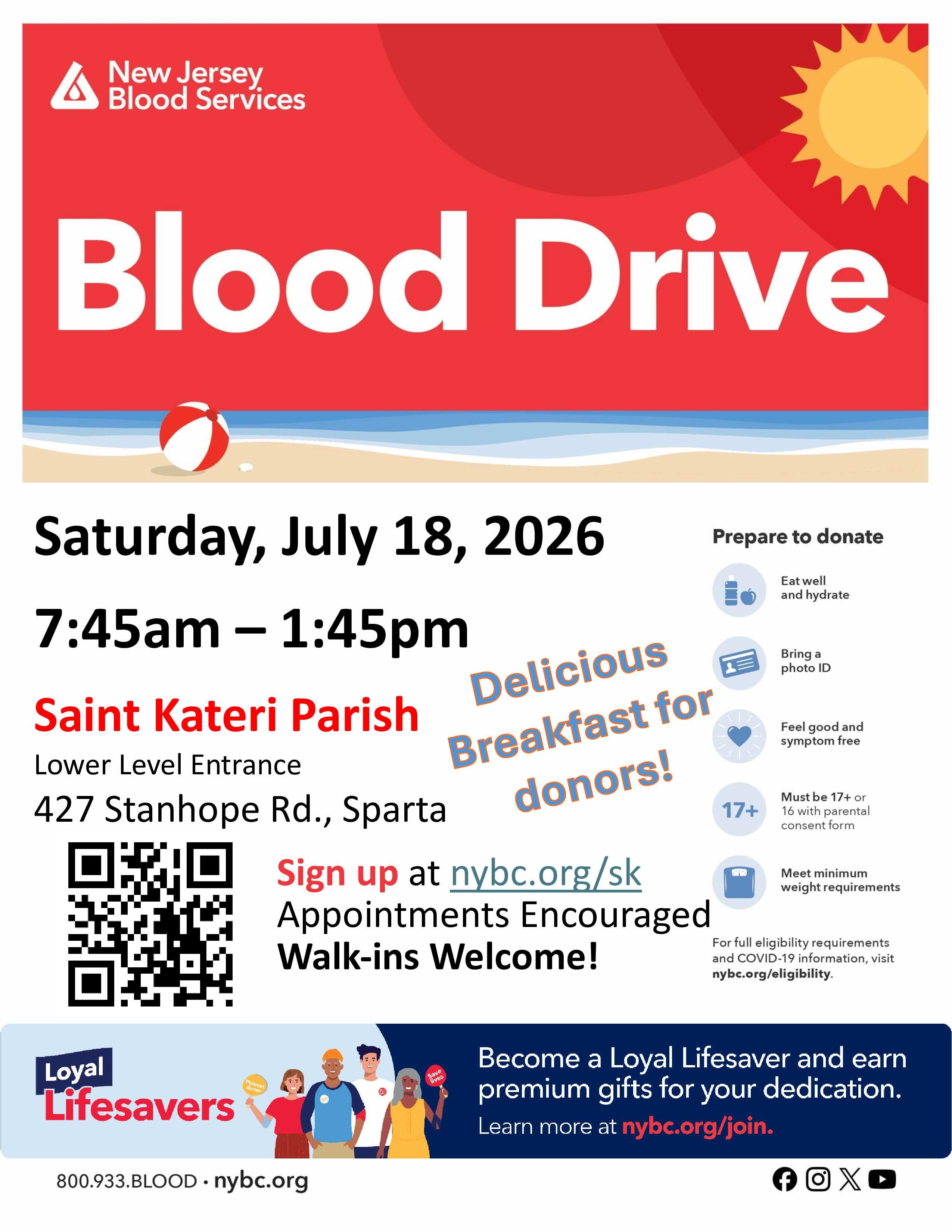 Sparta Community Blood Drive - Breakfast for donors!