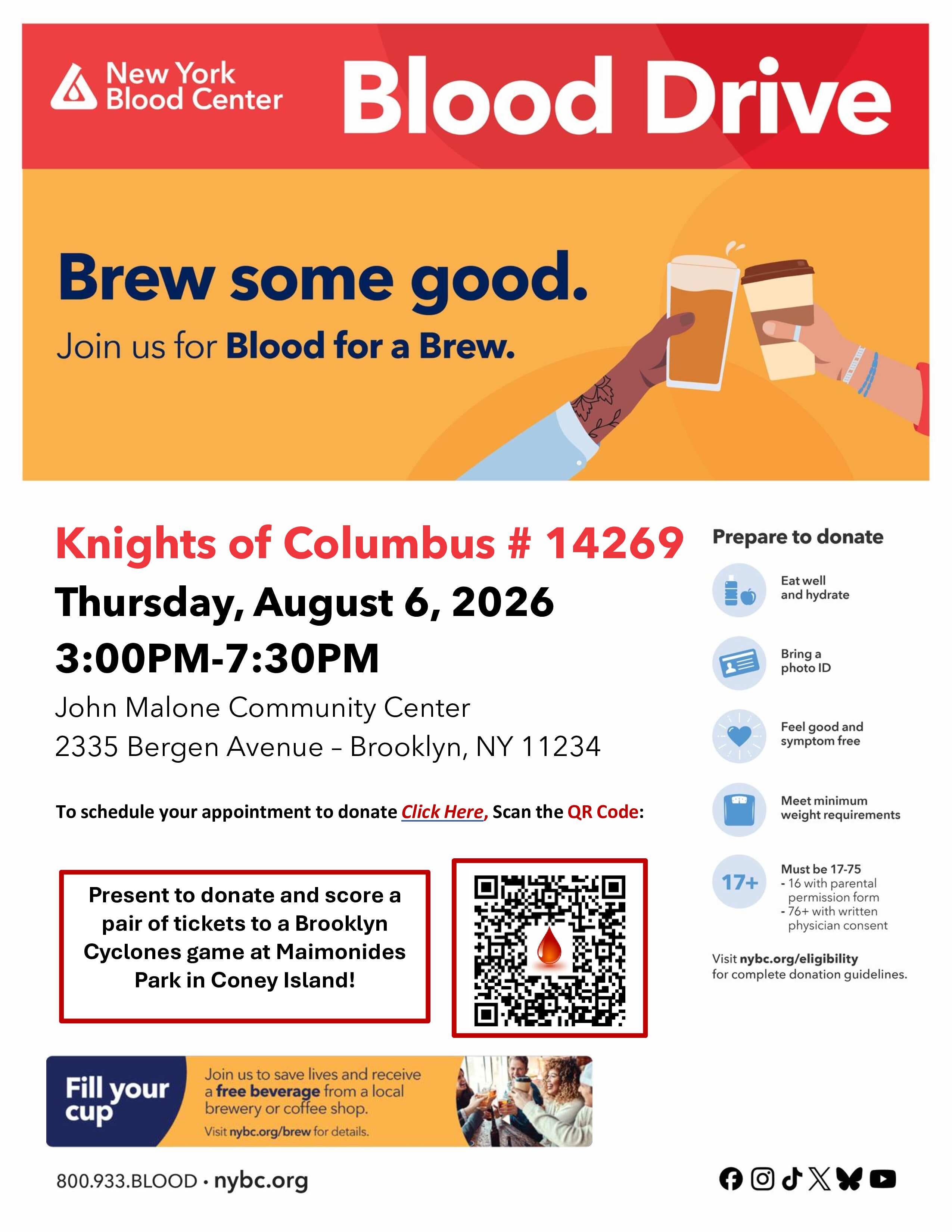 Brooklyn Community Blood Drive - Pair of Brooklyn Cyclones Tickets for donors!