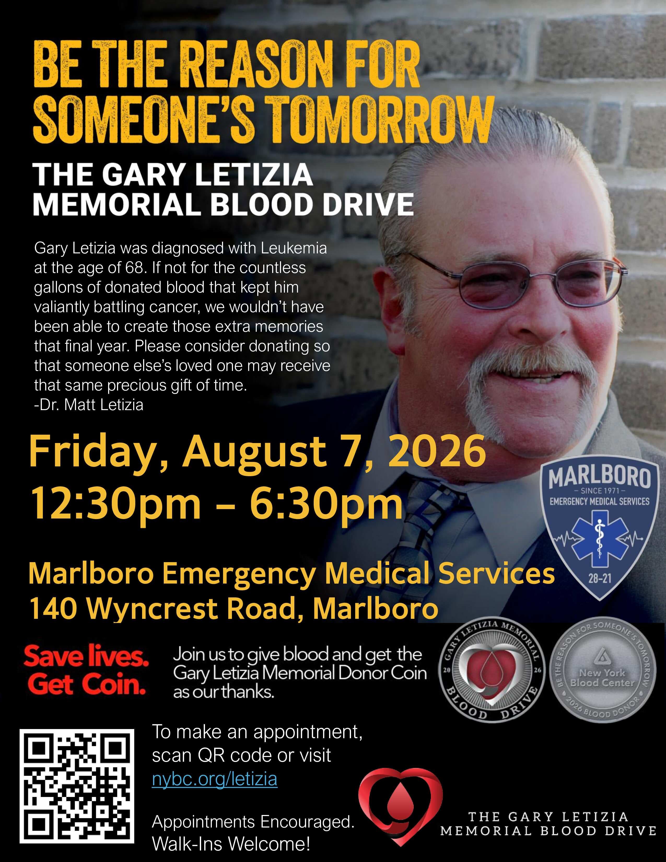 Marlboro Community Blood Drive - In Loving Memory of Gary Letizia