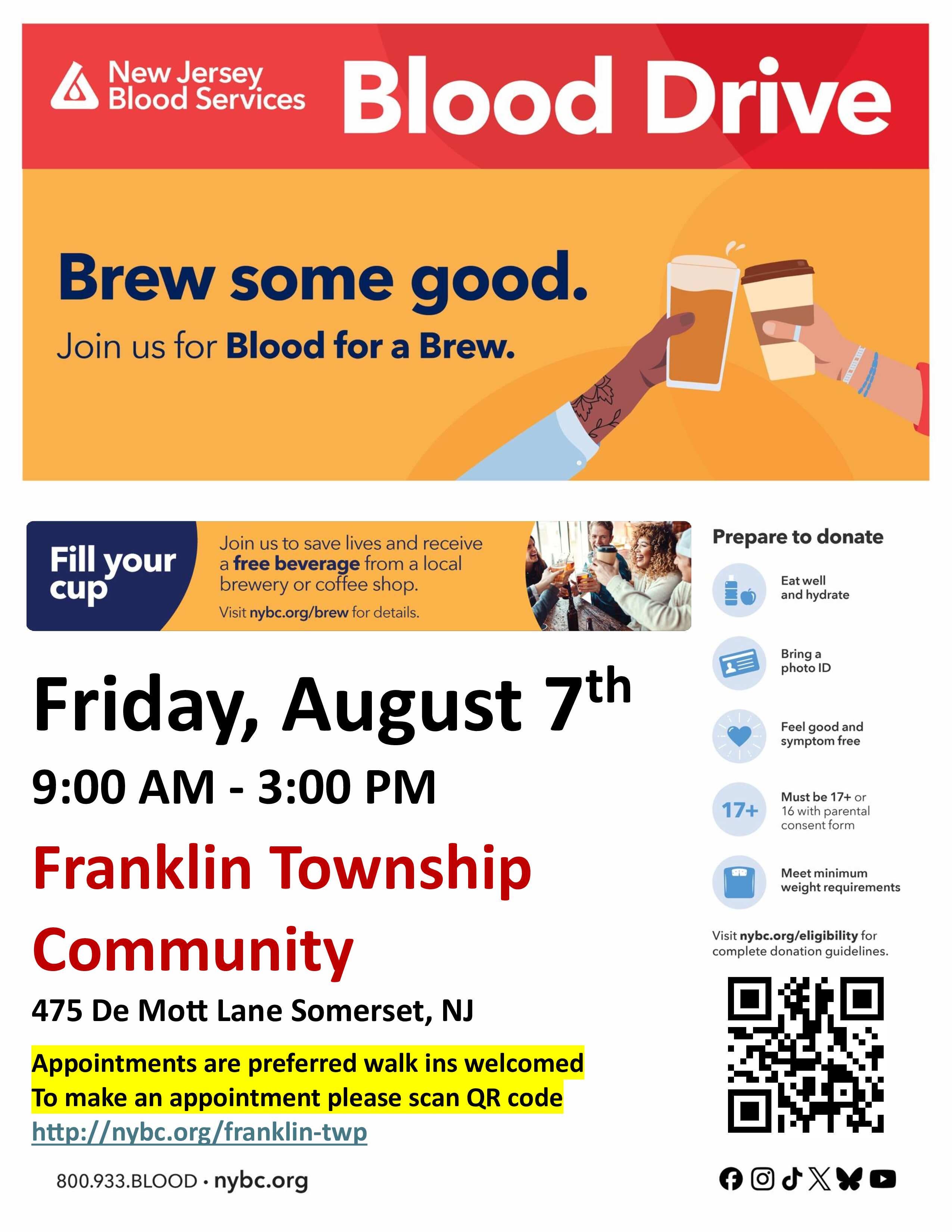 Franklin Township Community Blood Drive - Nationwide Blood Crisis!