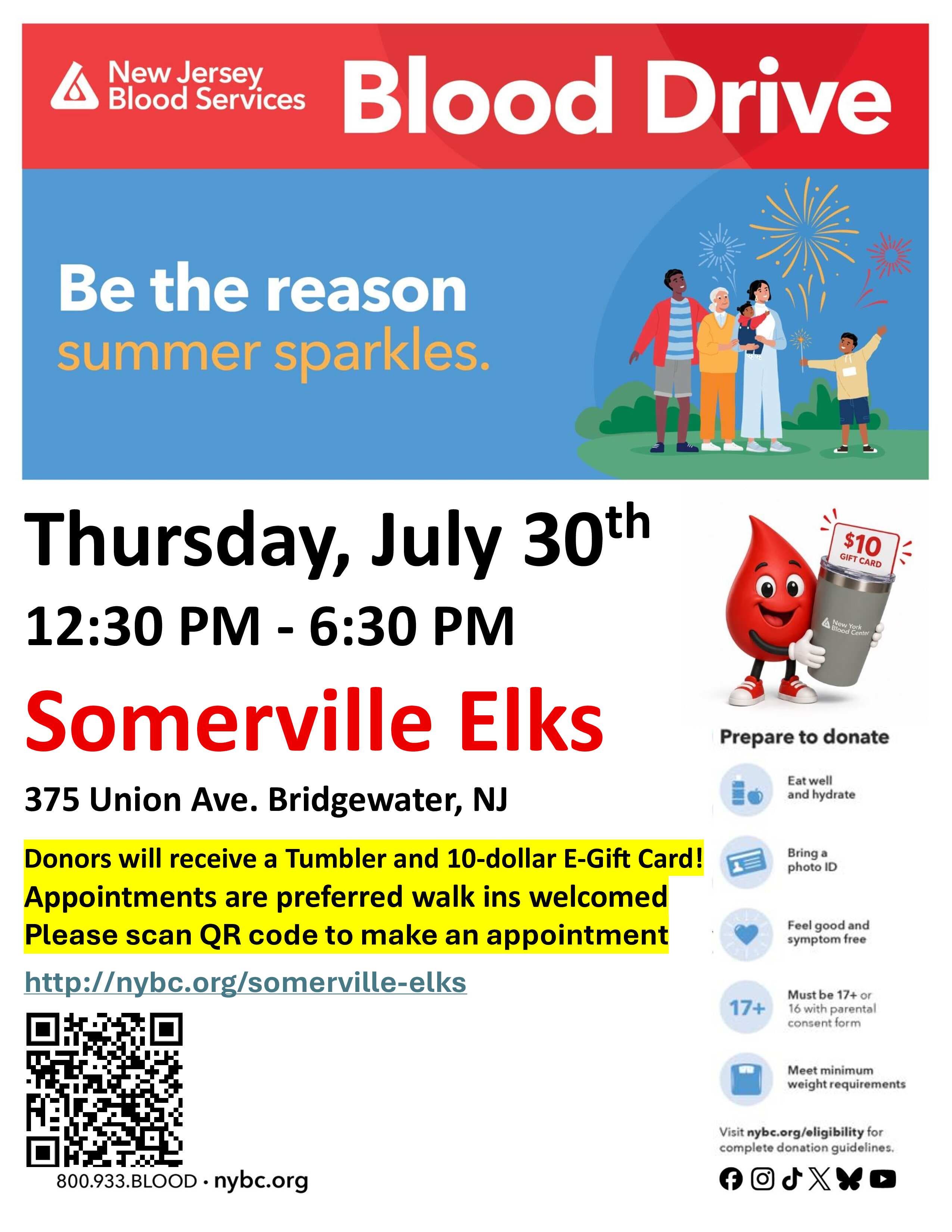 Bridgewater Community Blood Drive - Tumbler & $10 e-gift card to donors!