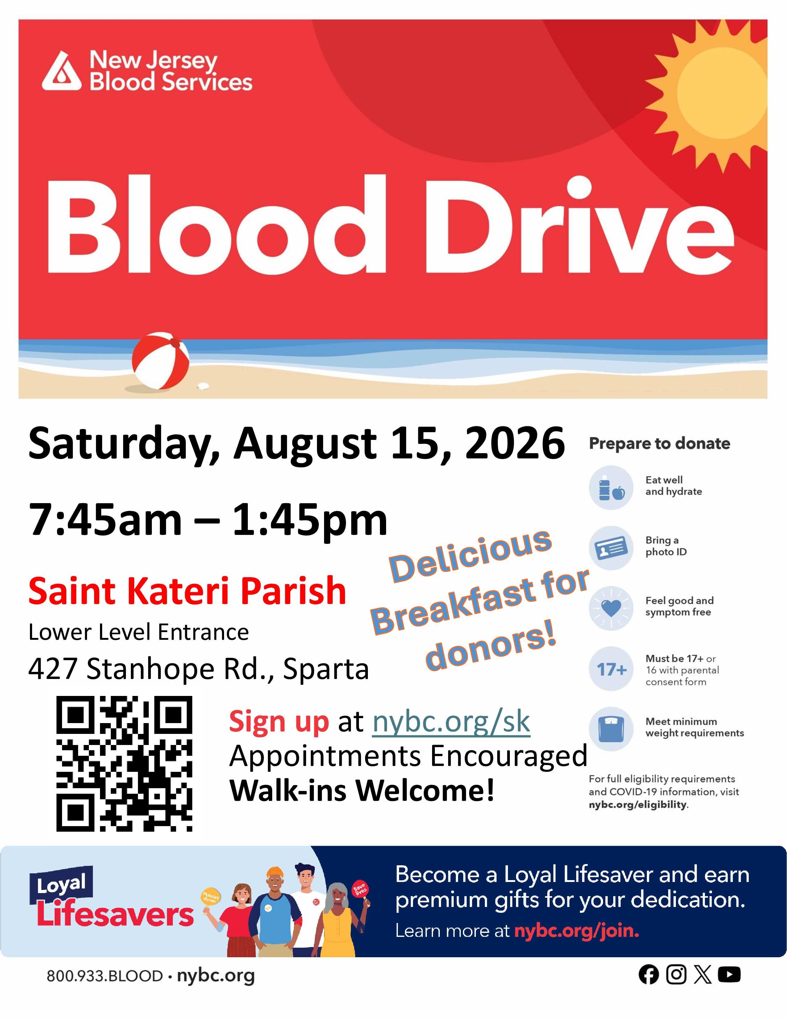 Sparta Community Blood Drive - Breakfast for donors!
