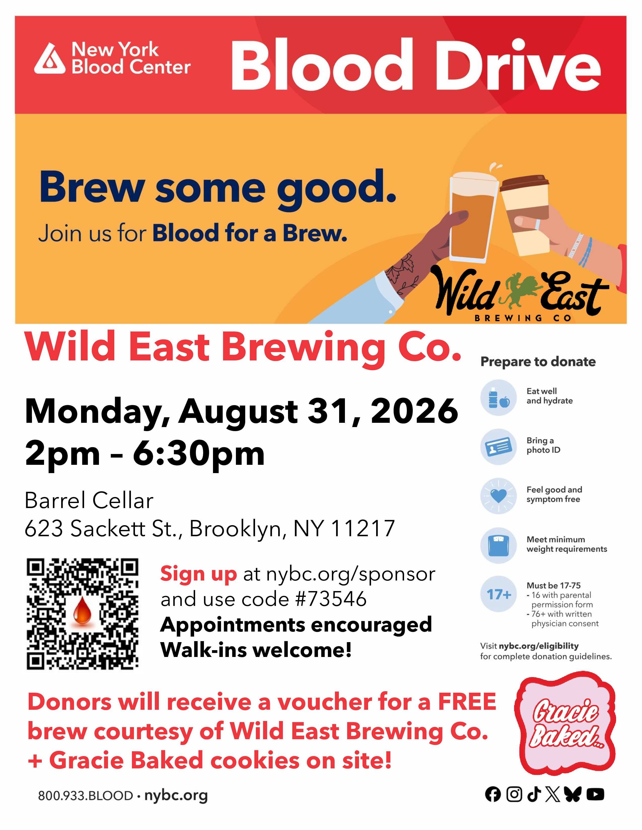 Brooklyn Community Blood Drive - Blood for a Brew + Gracie Baked cookies!