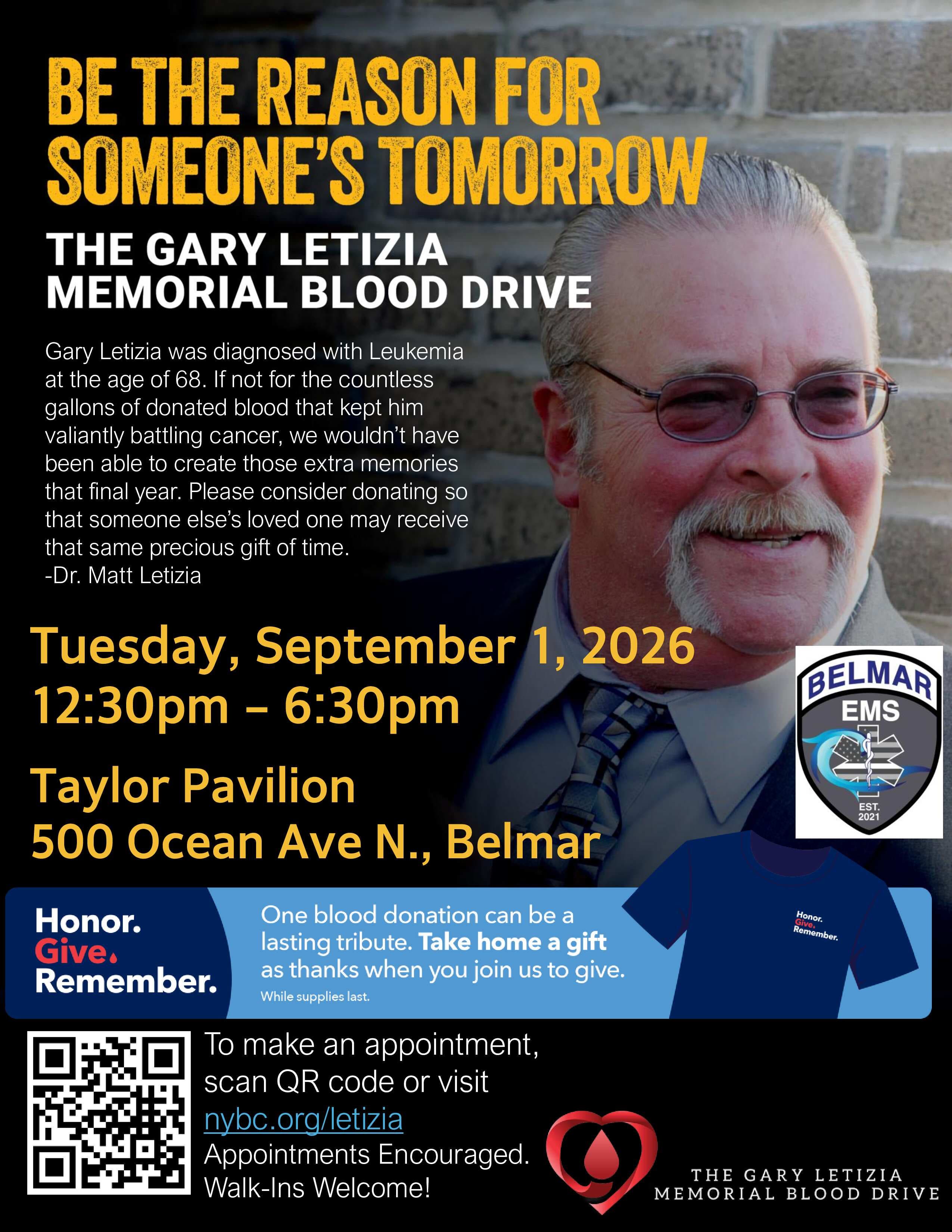 Belmar Community Blood Drive - 9/11 Memorial Shirt for donors