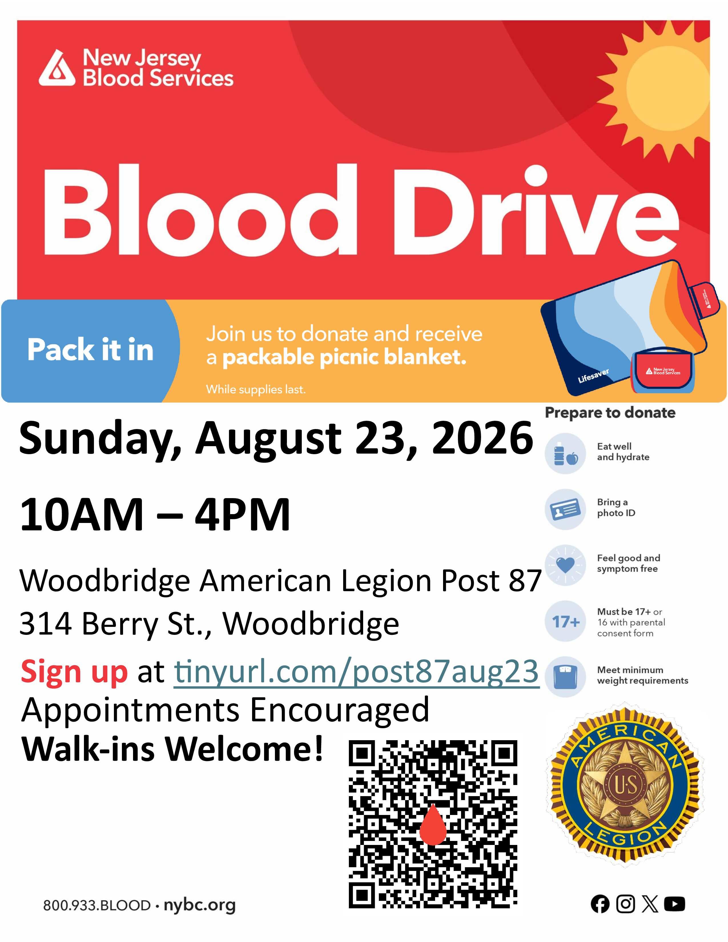 Woodbridge Community Blood Drive - Picnic Blanket for donors!