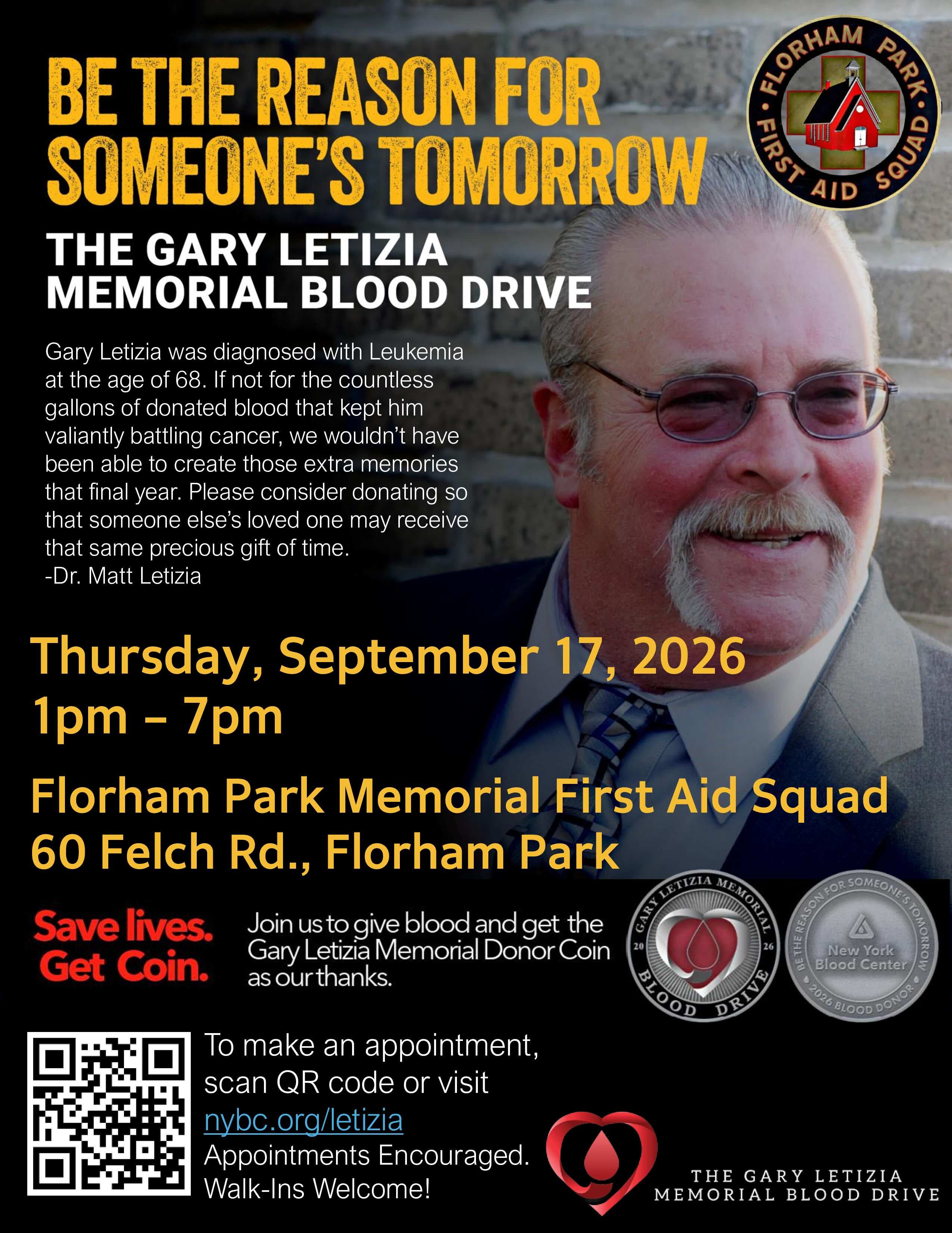 Florham Park Community Blood Drive - In Loving Memory of Gary Letizia