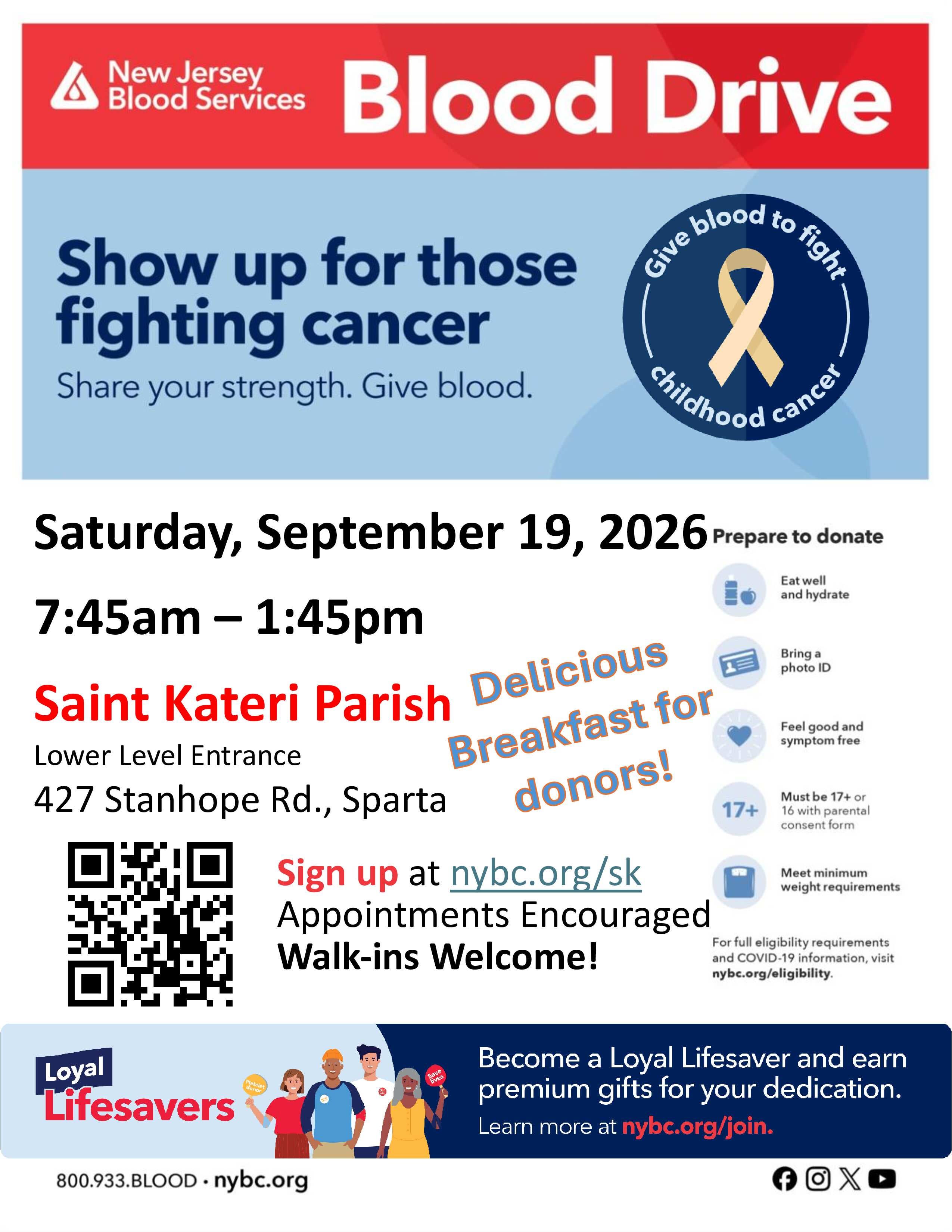 Sparta Childhood Cancer Awareness Month Blood Drive - Breakfast for donors