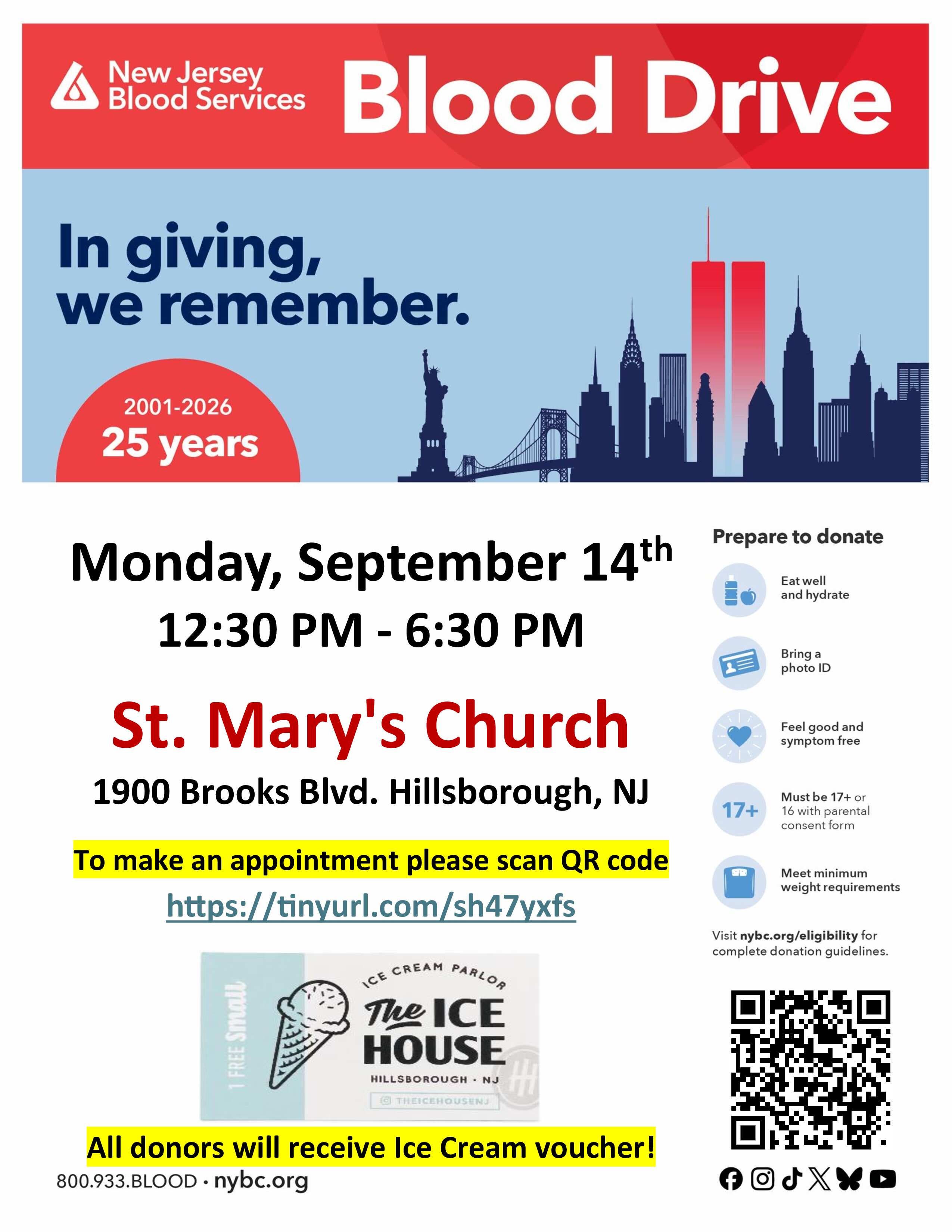 Hillsborough Community Blood Drive - The Ice House ice cream voucher for donors!