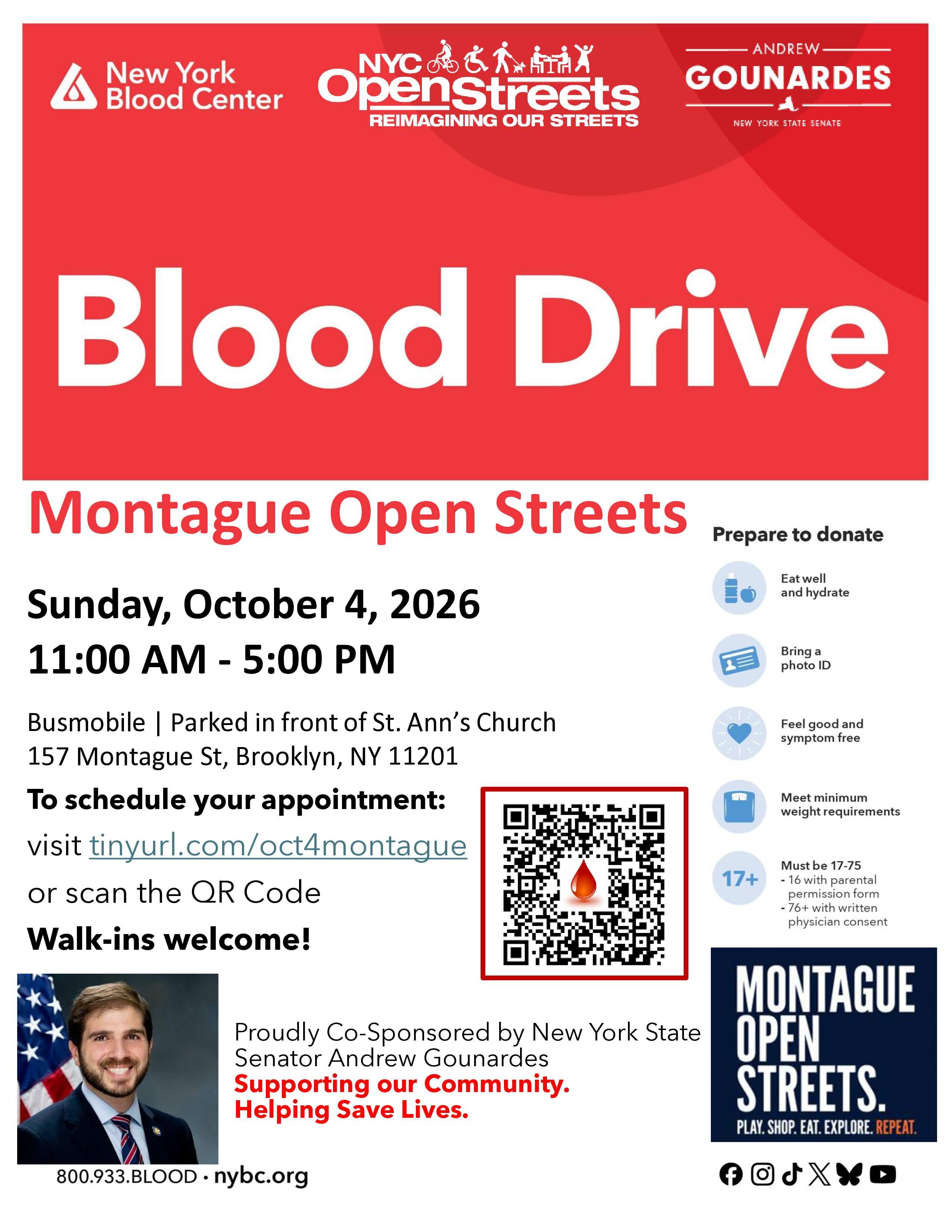 Brooklyn Heights Community Blood Drive - Sponsored by Senator Andrew Gounardes